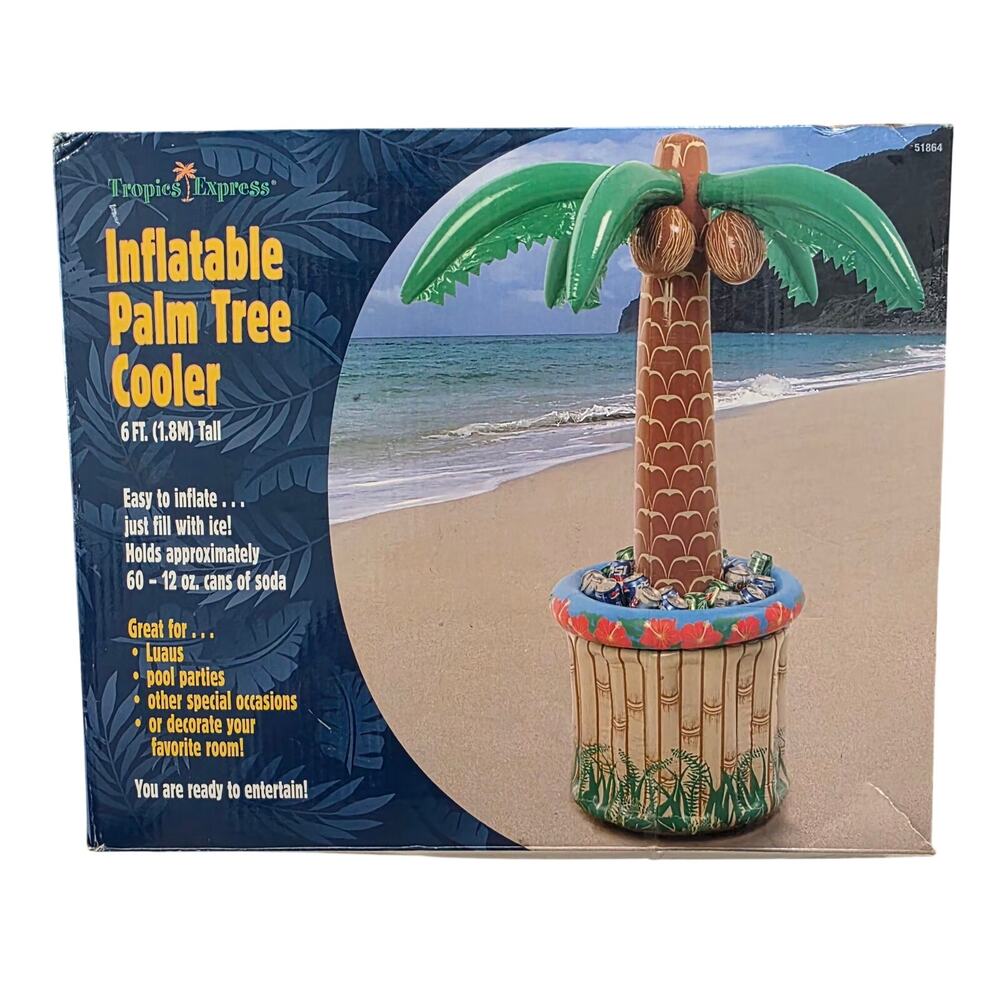 Tropics Express Inflatable Palm Tree Cooler 6 ft Tall 60 Can Capacity Luau Pool